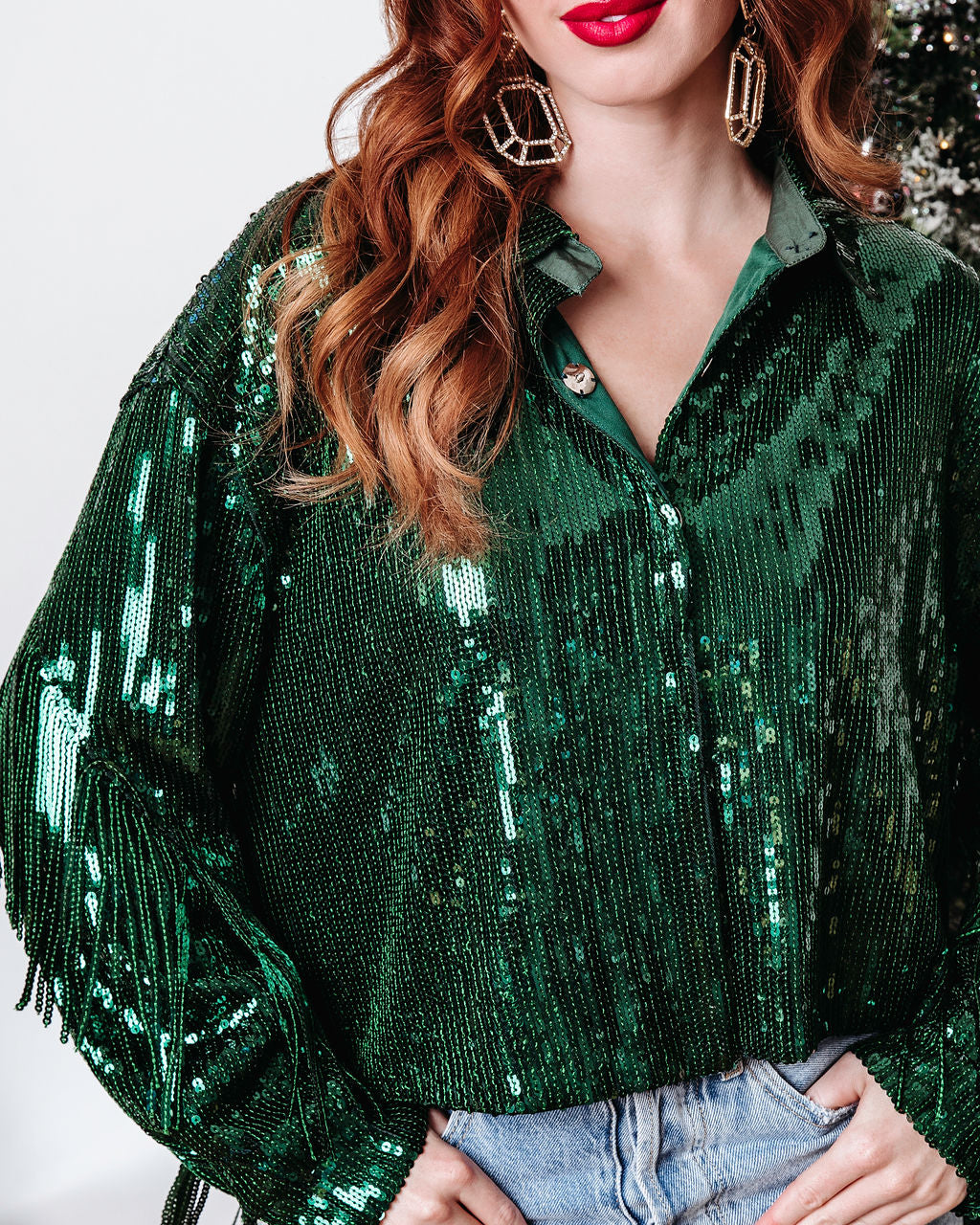 Life Is A Fiesta Sequin Fringe Jacket - Green