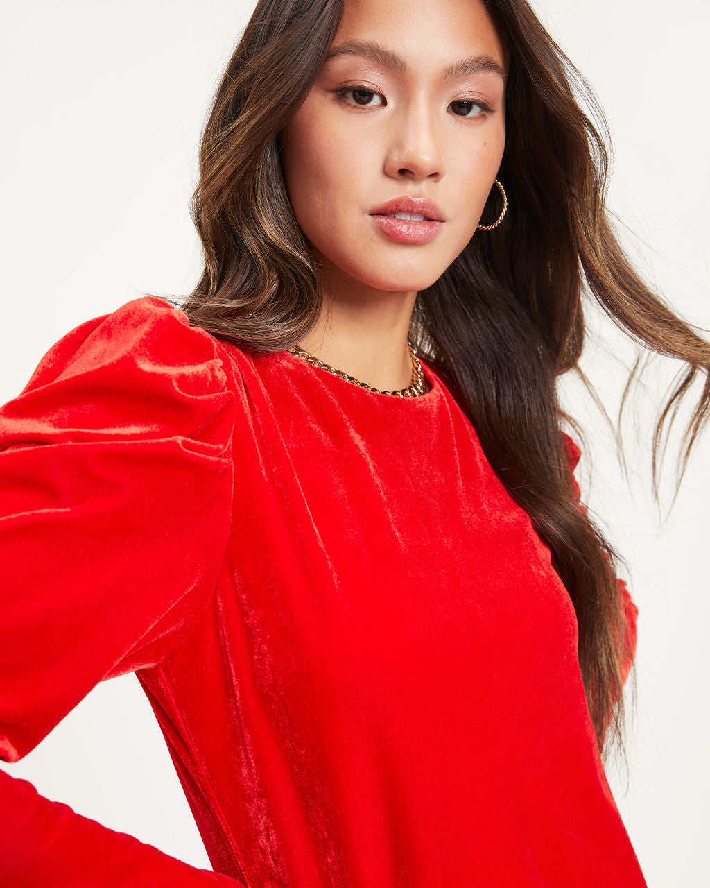 Be Still My Heart Velvet Puff Sleeve Top - Red