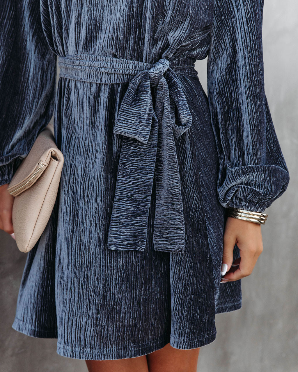 Harlyn Velvet Tie Dress - Grey