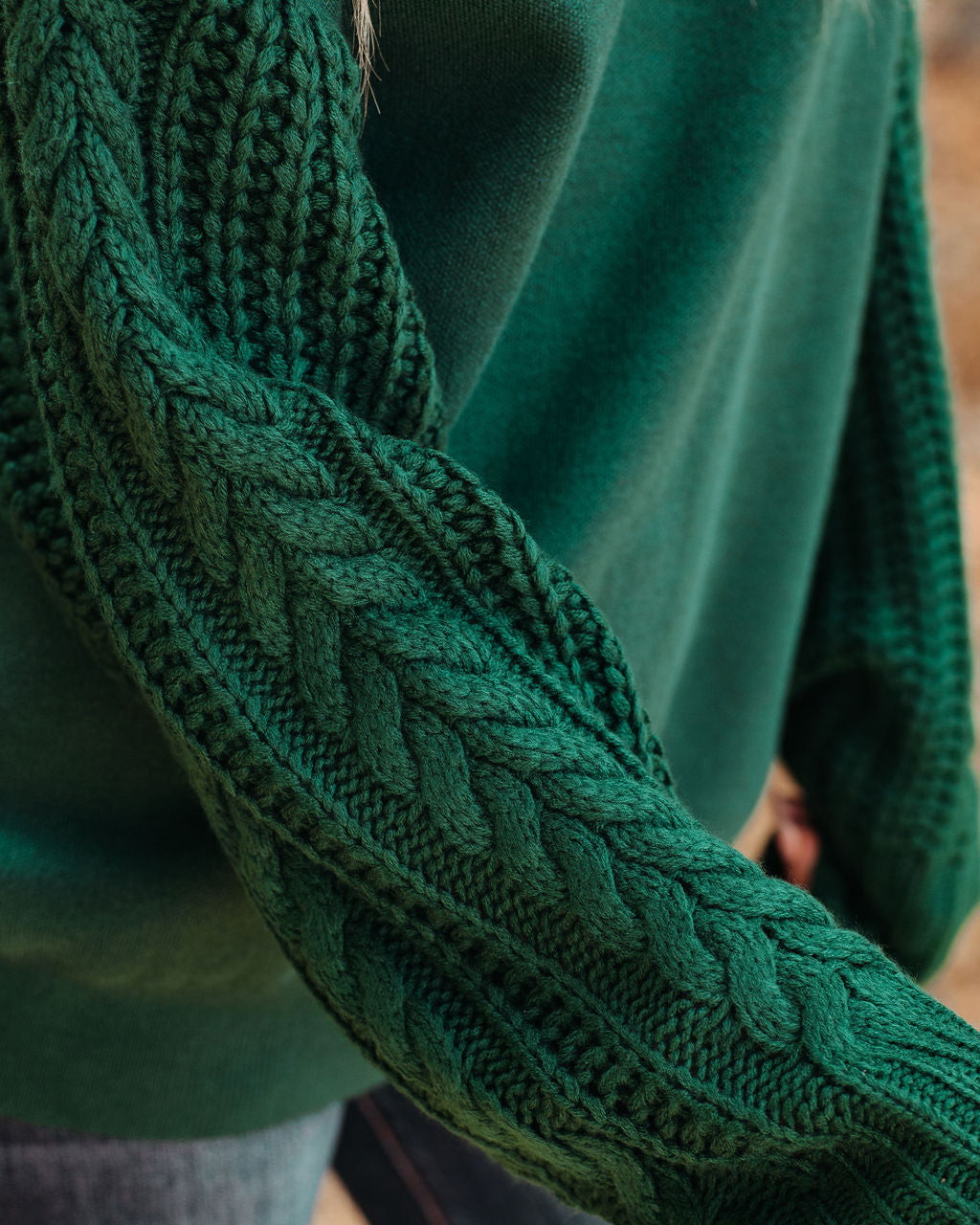 Luke Contrast Cable Knit Sweater - Hunter Green