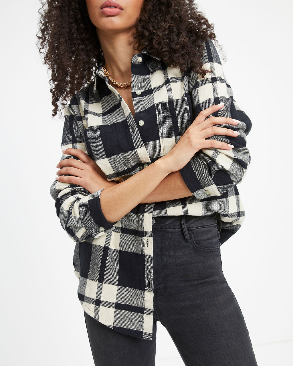 Brad Plaid Pocketed Button Down Top
