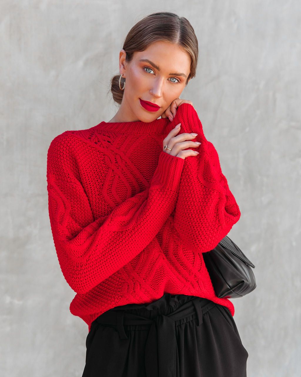 Always Delightful Cable Knit Pullover Sweater - Red