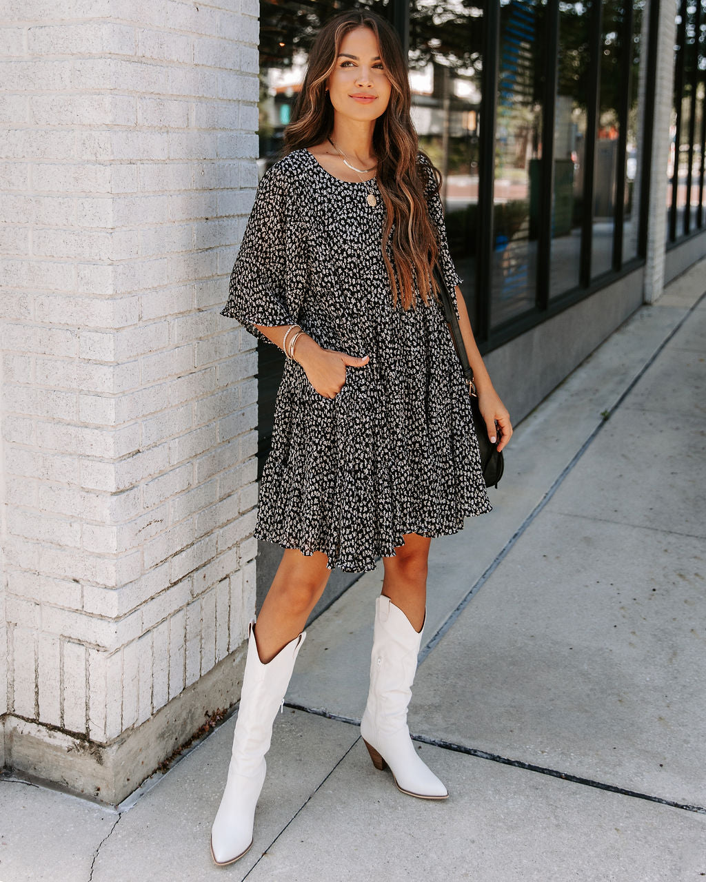 Sawyer Floral Pocketed Crinkle Babydoll Dress