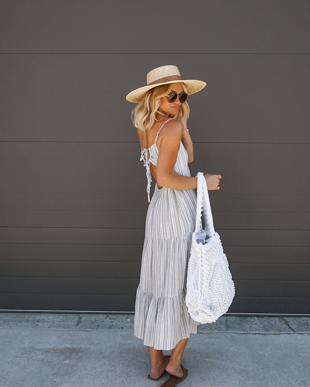 Ovledo Cotton Striped Tiered Midi Dress - FINAL SALE