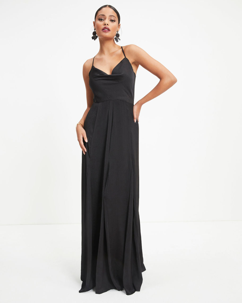Hey Bella Satin Cowl Neck Maxi Dress - Black - FINAL SALE