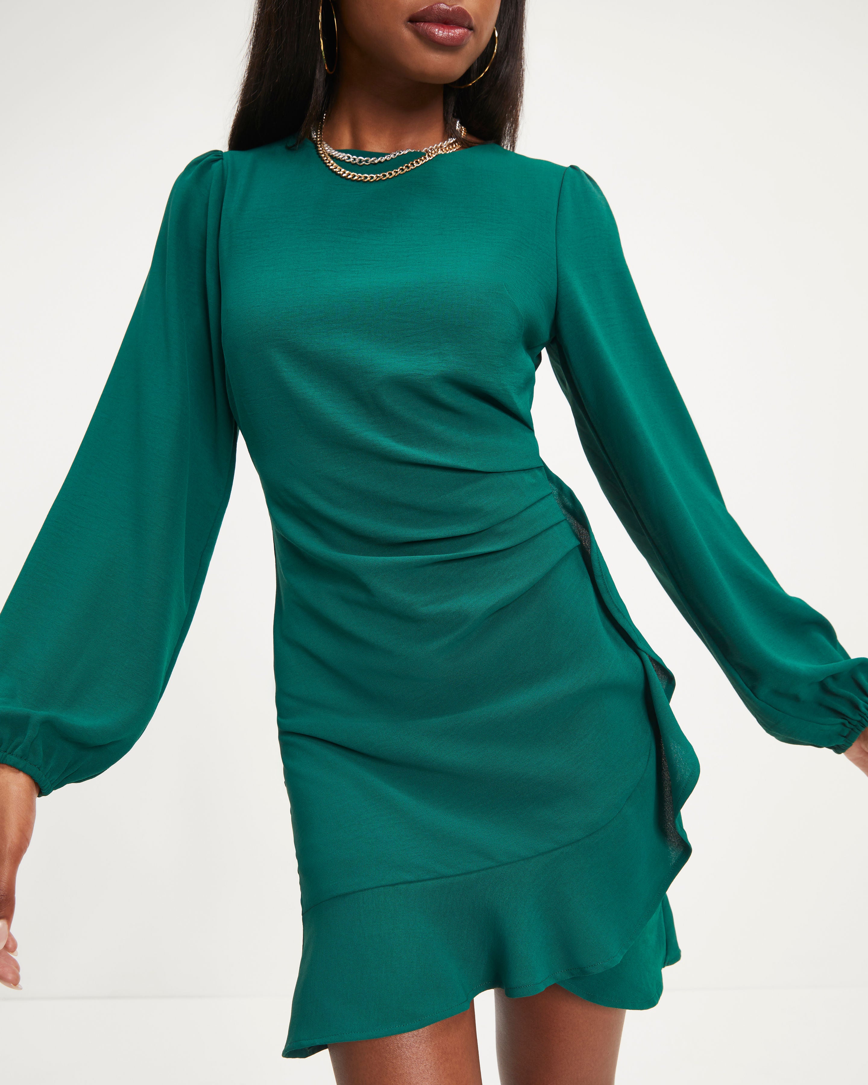 Stay Classy Drape Ruffle Mini Dress - Pine