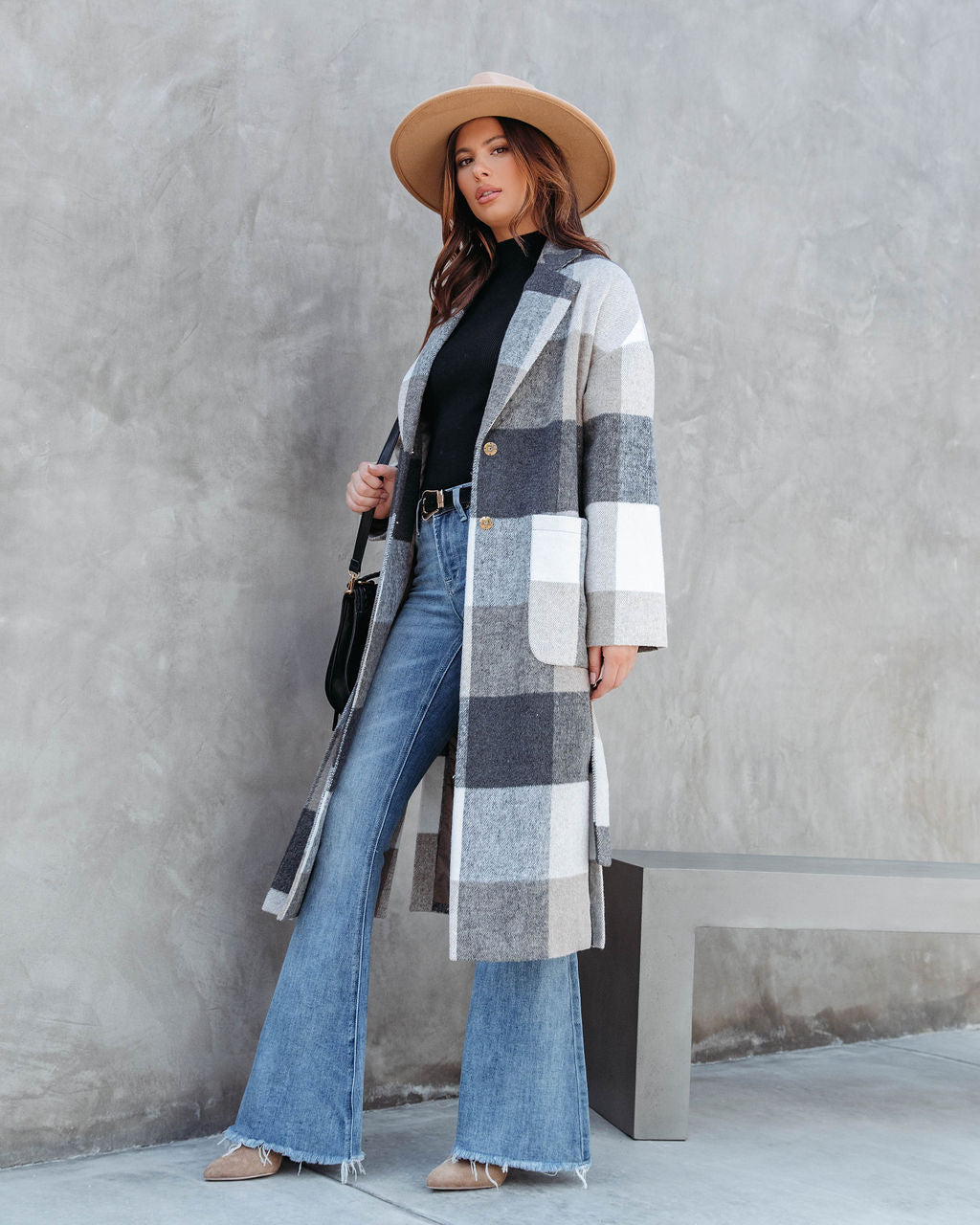 England Pocketed Plaid Coat