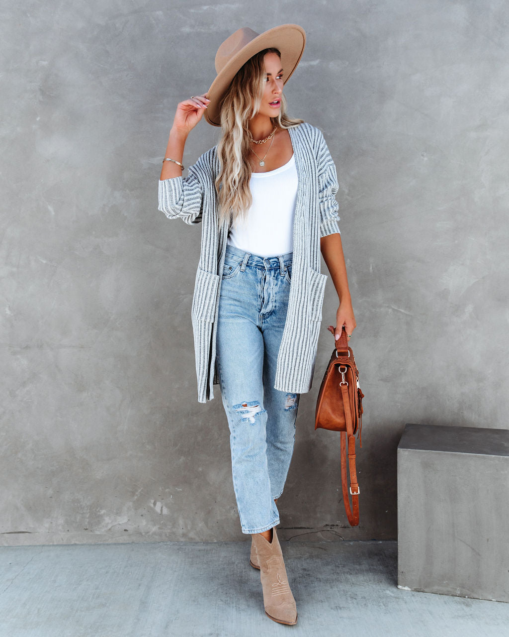 Riley Chunky Ribbed Knit Cardigan - Heather Grey