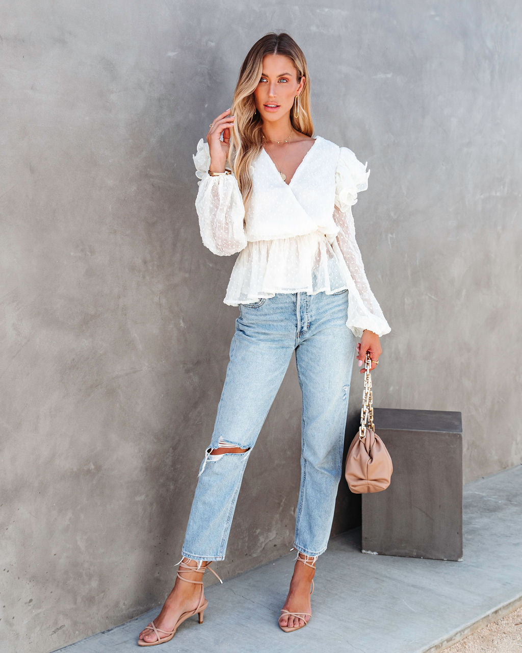Victoria Anne Ruffle Peplum Top - Cream - FINAL SALE
