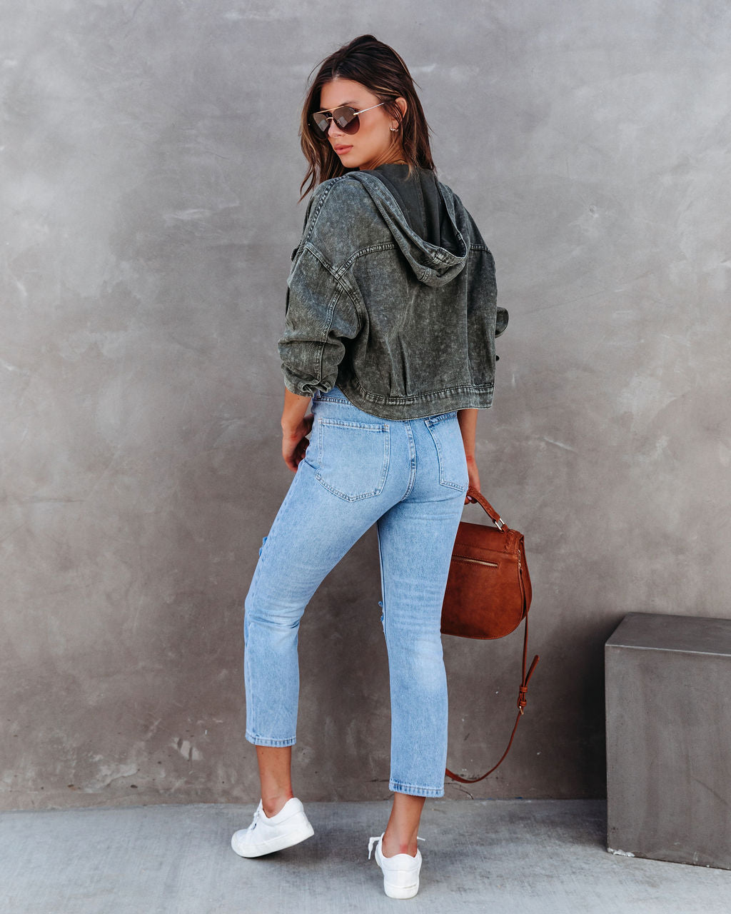 Amelia Cotton Hooded Cropped Jacket - Washed Olive