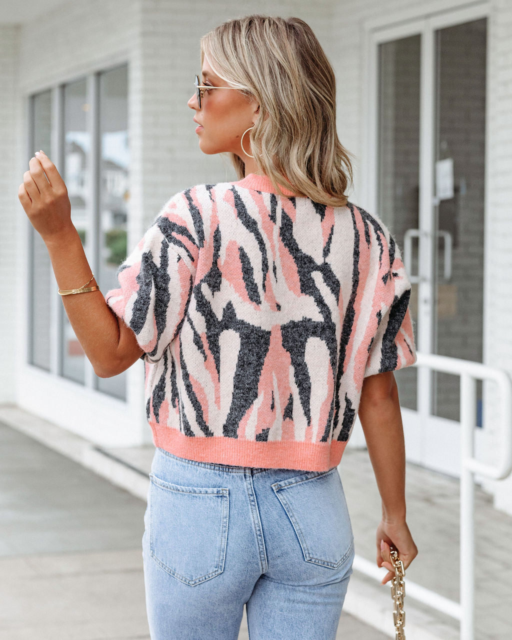 Cape Town Knit Printed Sweater Top - Coral Combo - SALE