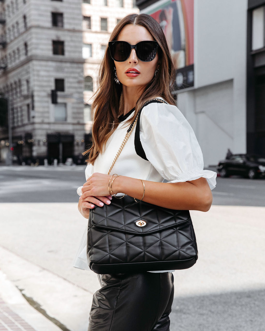 Gabriela Quilted Crossbody Bag - Black