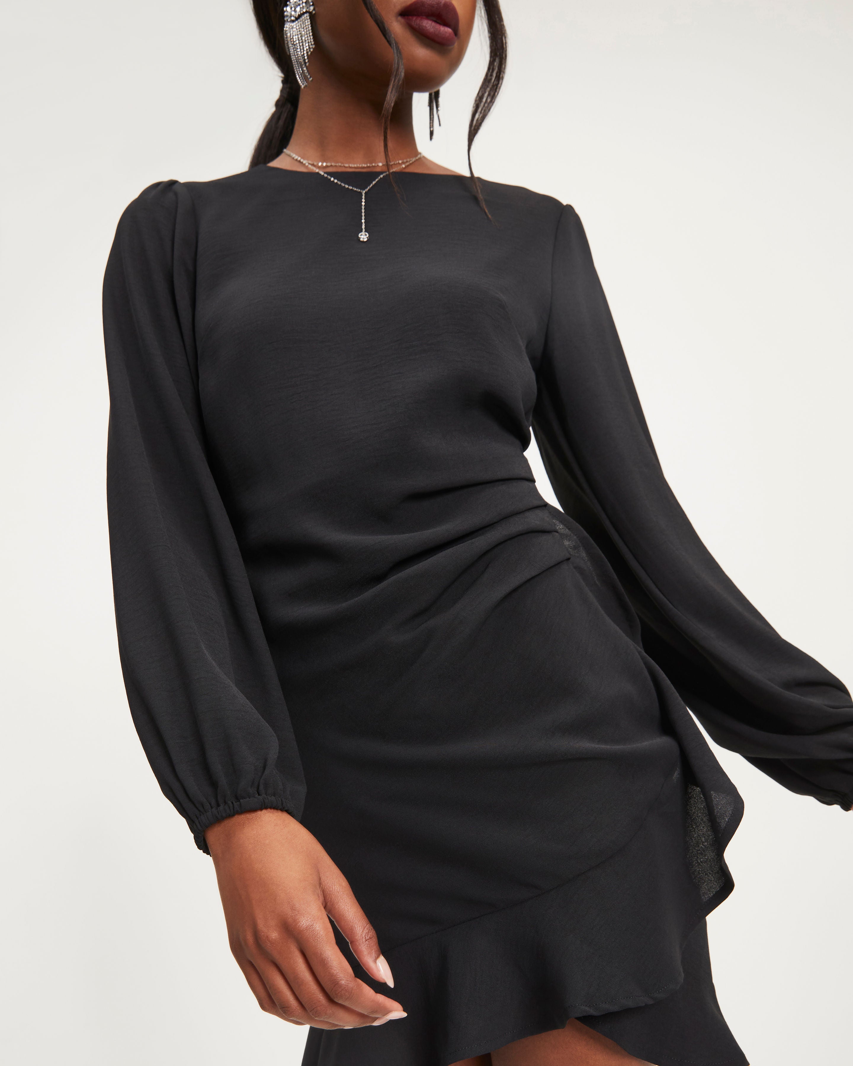 Stay Classy Drape Ruffle Mini Dress - Black