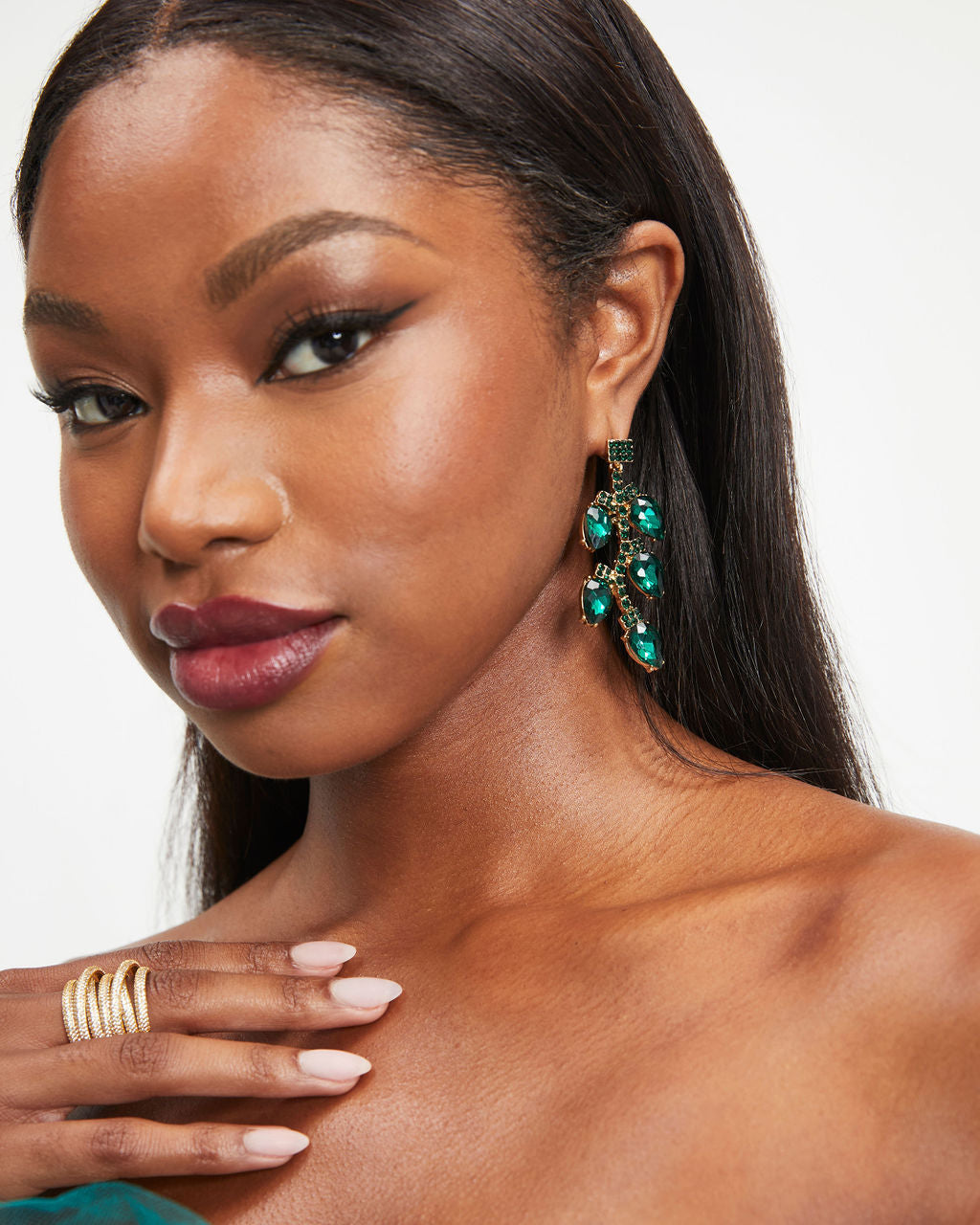 Lexa Crystal Drop Earrings - Emerald