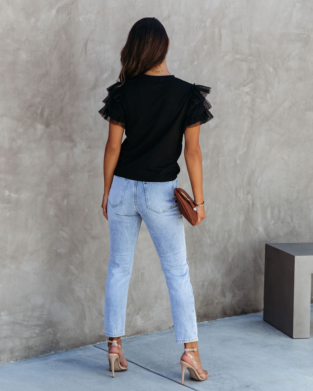 Carey Tulle Puff Sleeve Top - Black