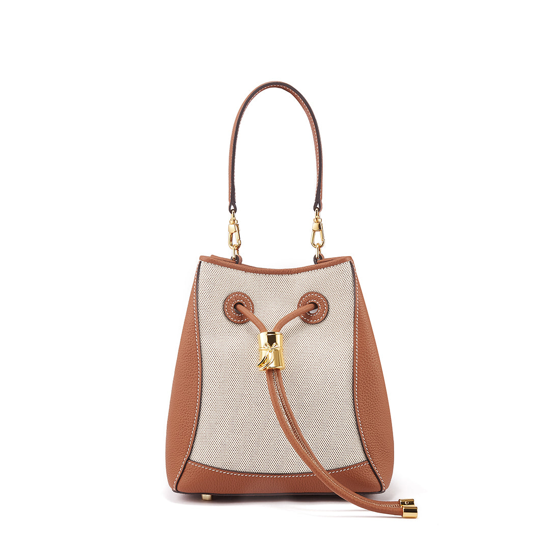 Handmade Gold Brown TOGO Leather Shoulder Bucket Bag - Small