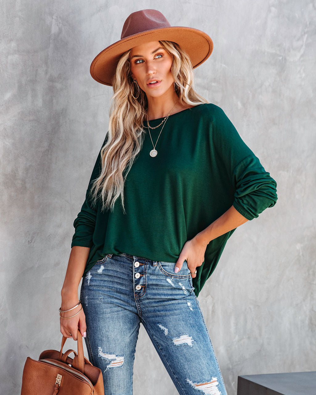 Jenna Boat Neck Long Sleeve Top - Hunter Green