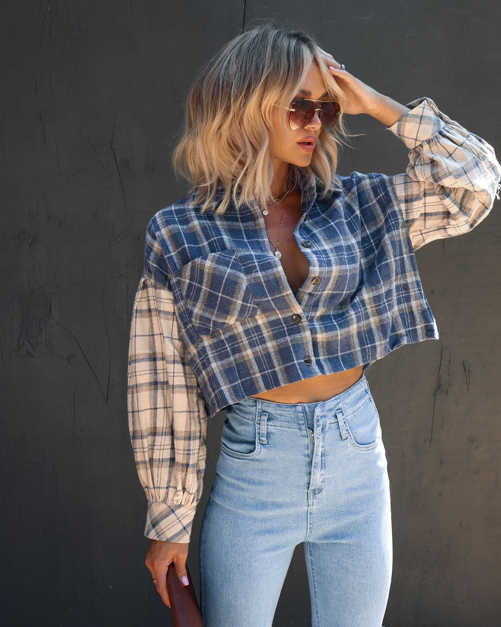 Missing Piece Plaid Colorblock Button Down Top