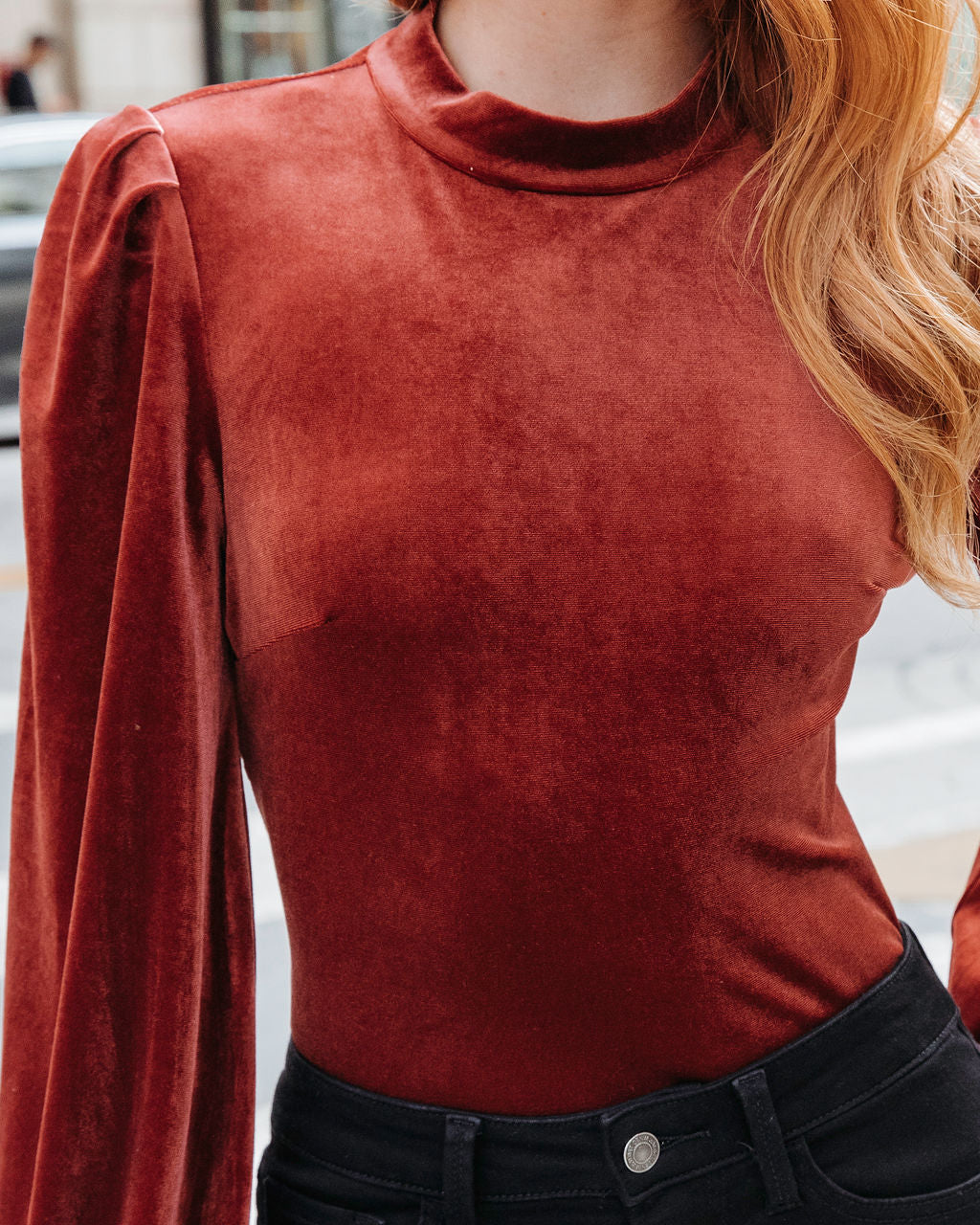 Levels Of Kindness Velvet Back Cutout Top - Rust