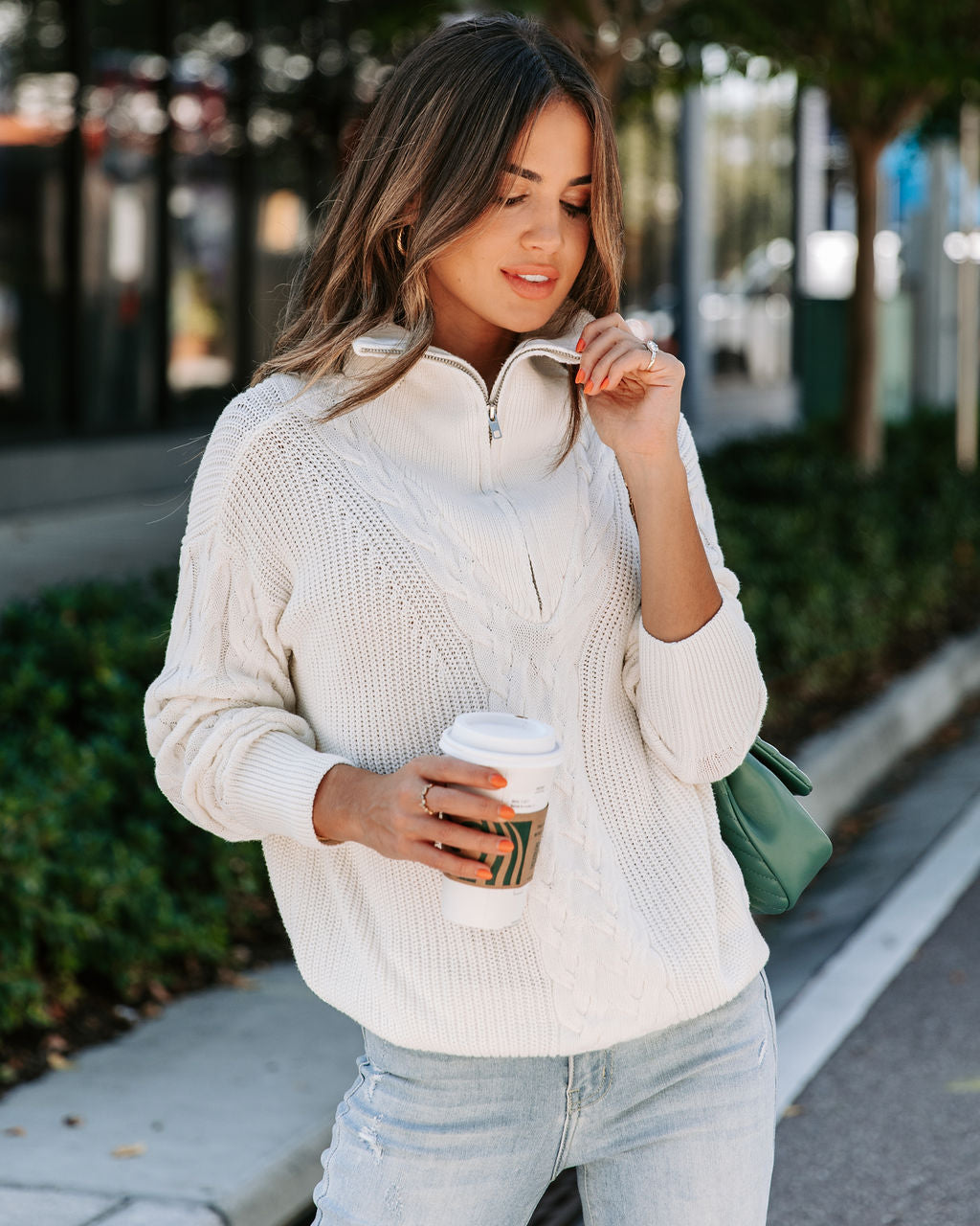 Keller Cable Knit Half Zip Pullover Sweater - Ivory