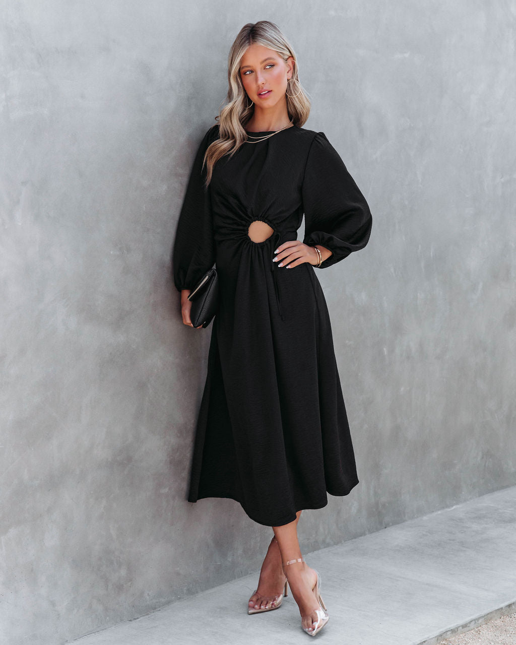 Westwood Satin Front Circle Cutout Midi Dress - Black - FINAL SALE