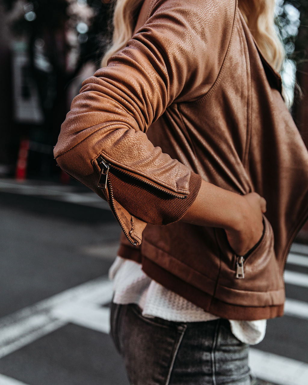 Slick Chick Coated Faux Leather Moto Jacket - Taupe