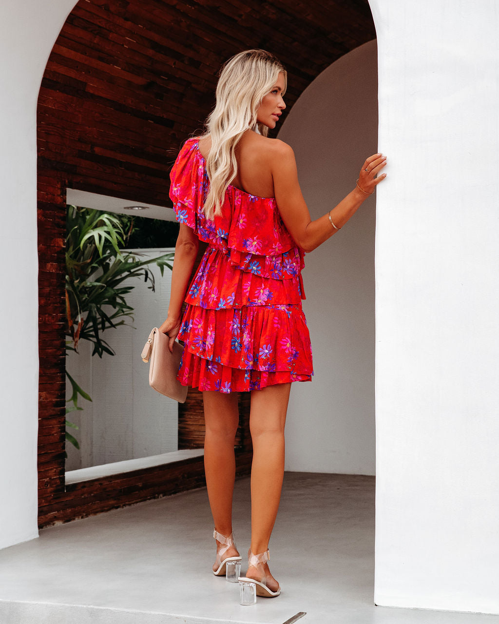 Vallis One Shoulder Floral Cotton Blend Tiered Mini Dress - FINAL SALE