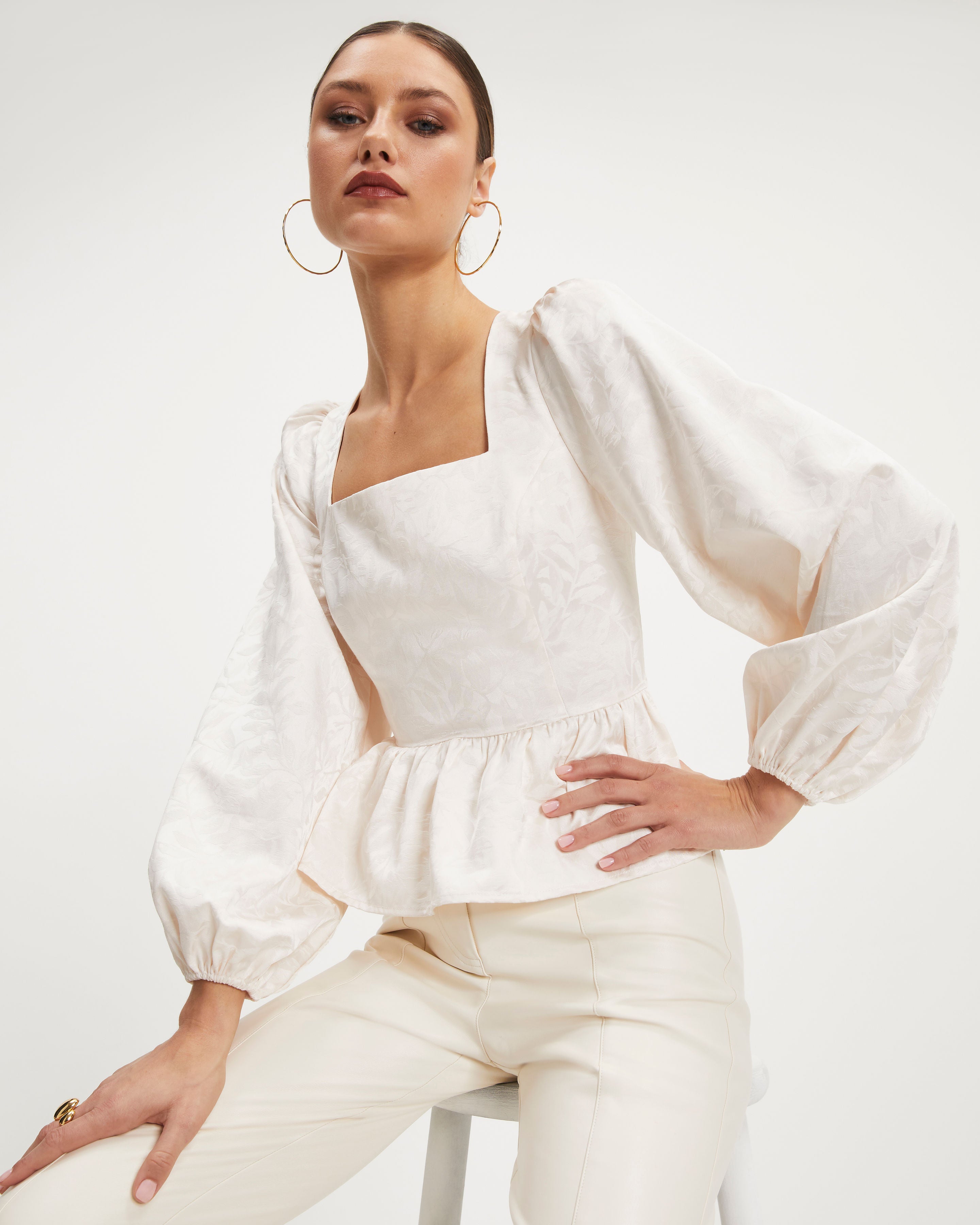 Afternoon At Versailles Puff Sleeve Peplum Top - Cream