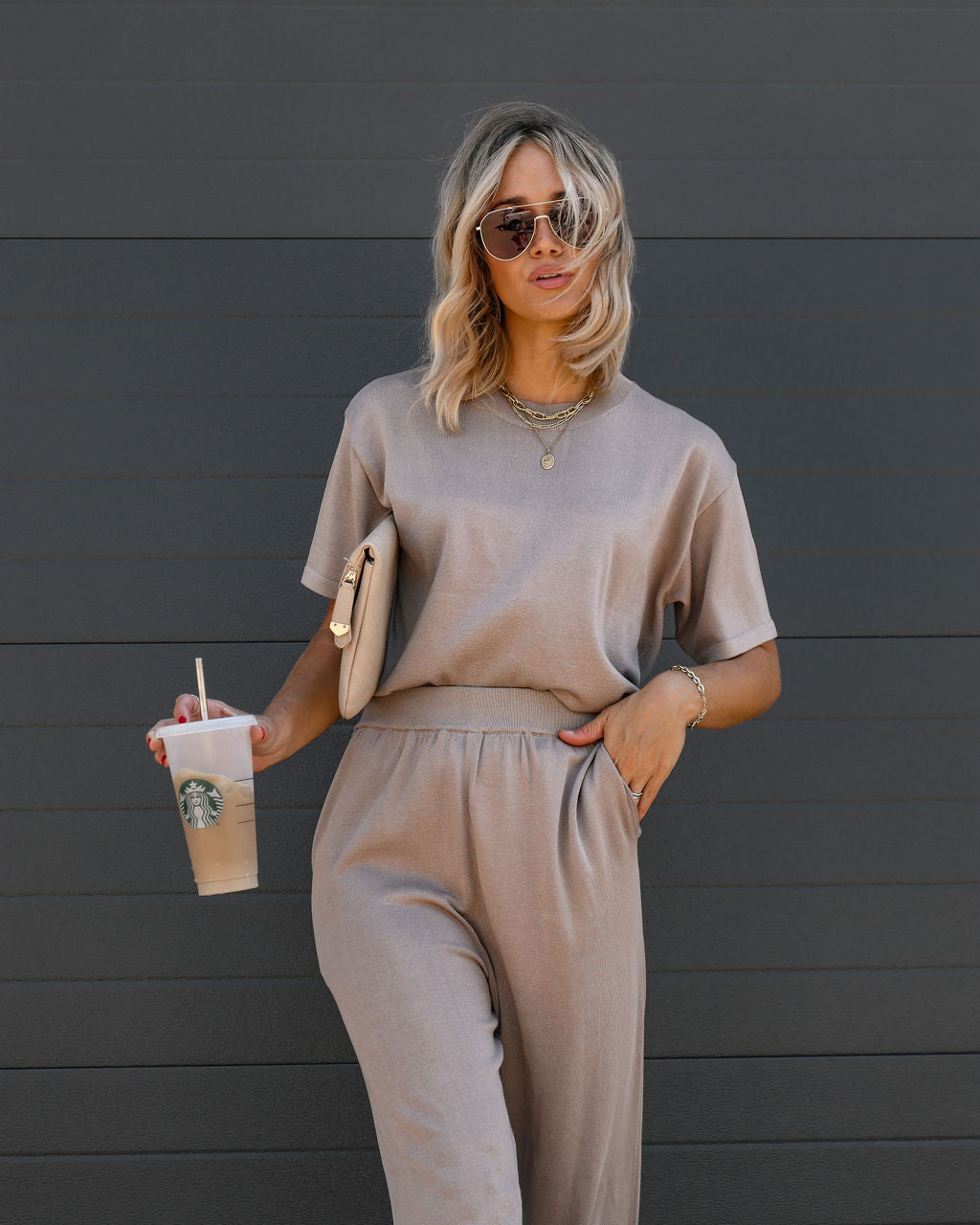 Tristan Knit Short Sleeve Top - Mocha