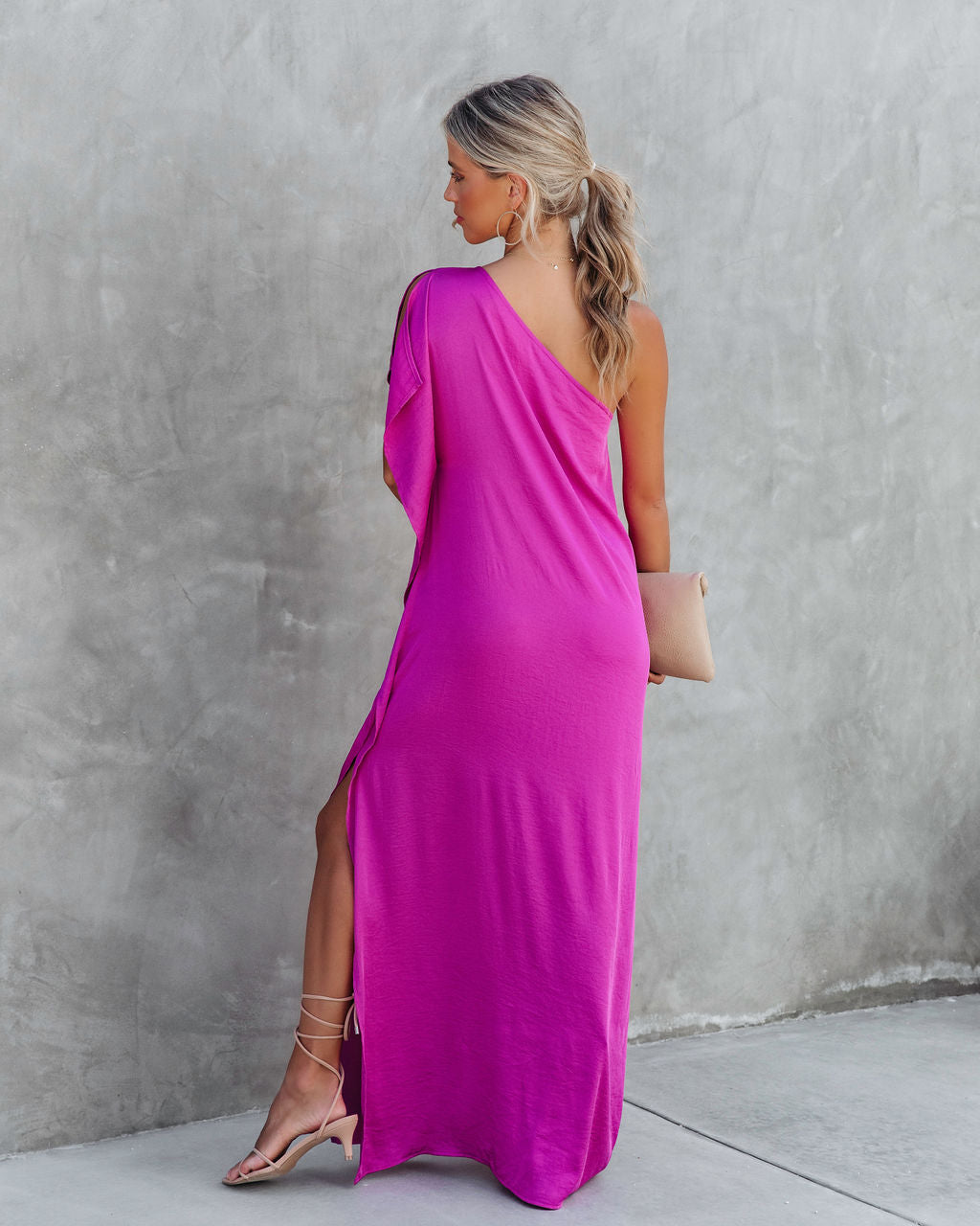 Gala Affair Satin One Shoulder Maxi Dress - Orchid