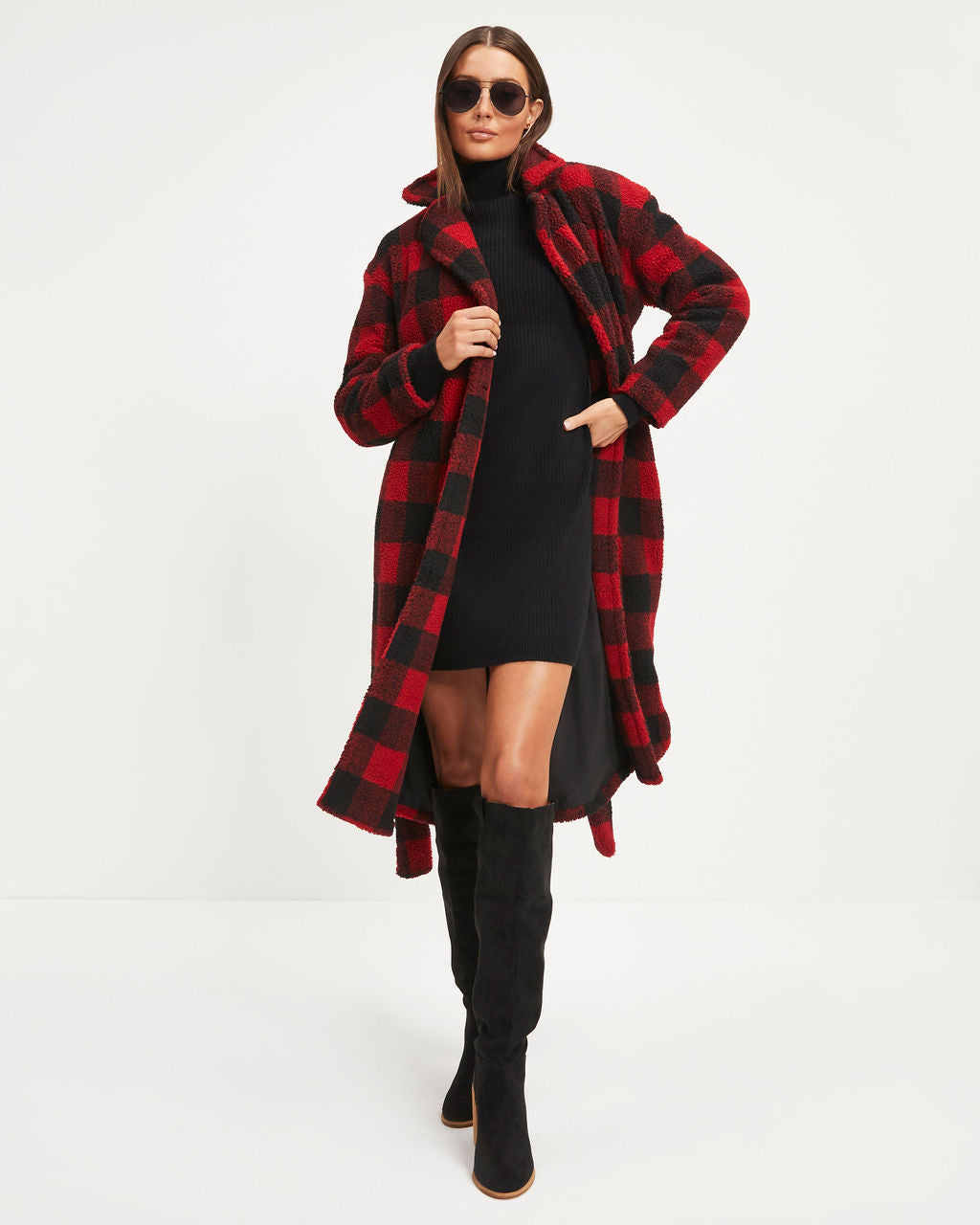 Cabin Fever Teddy Pocketed Coat - Red
