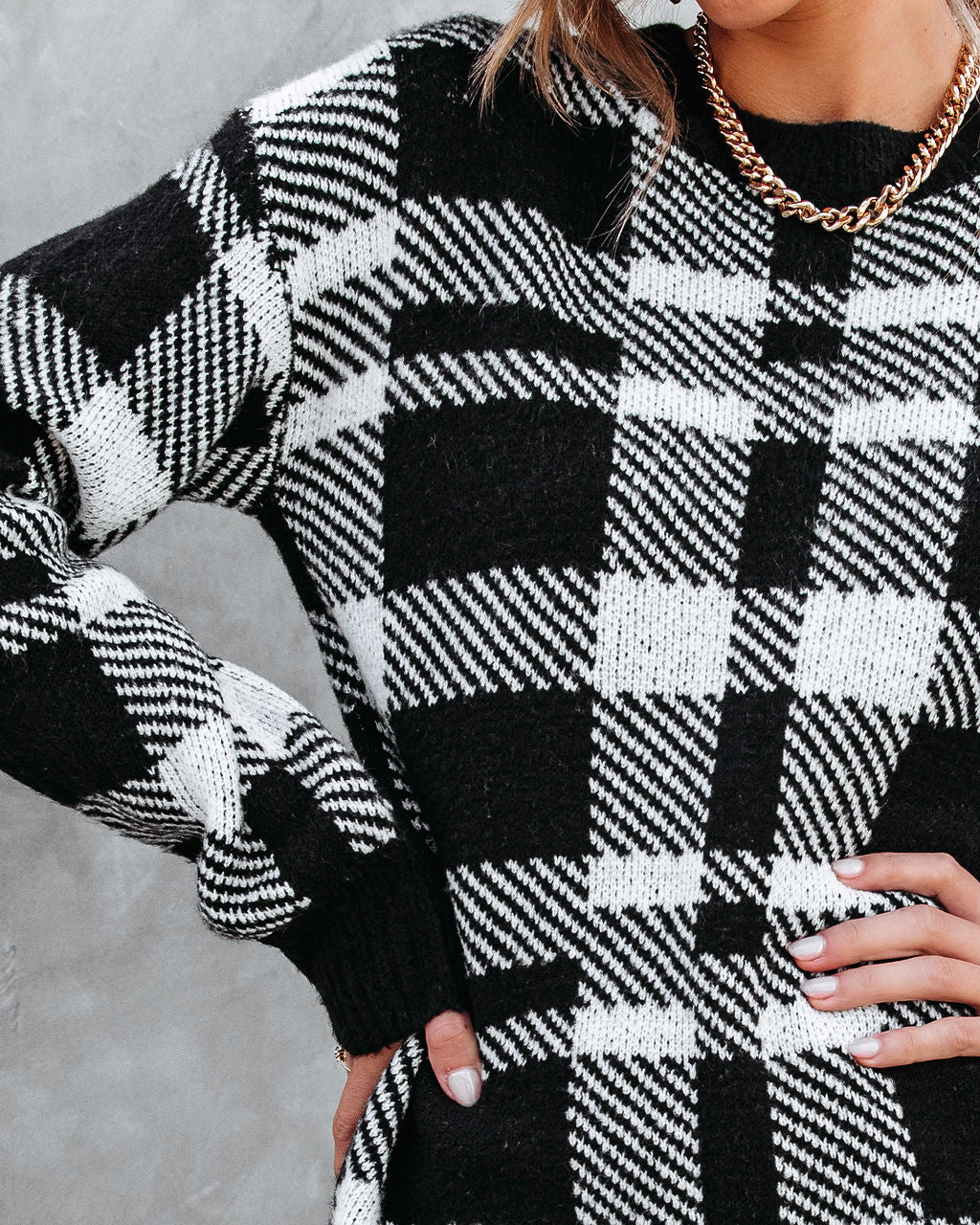 Very Forward Plaid Knit Sweater Dress