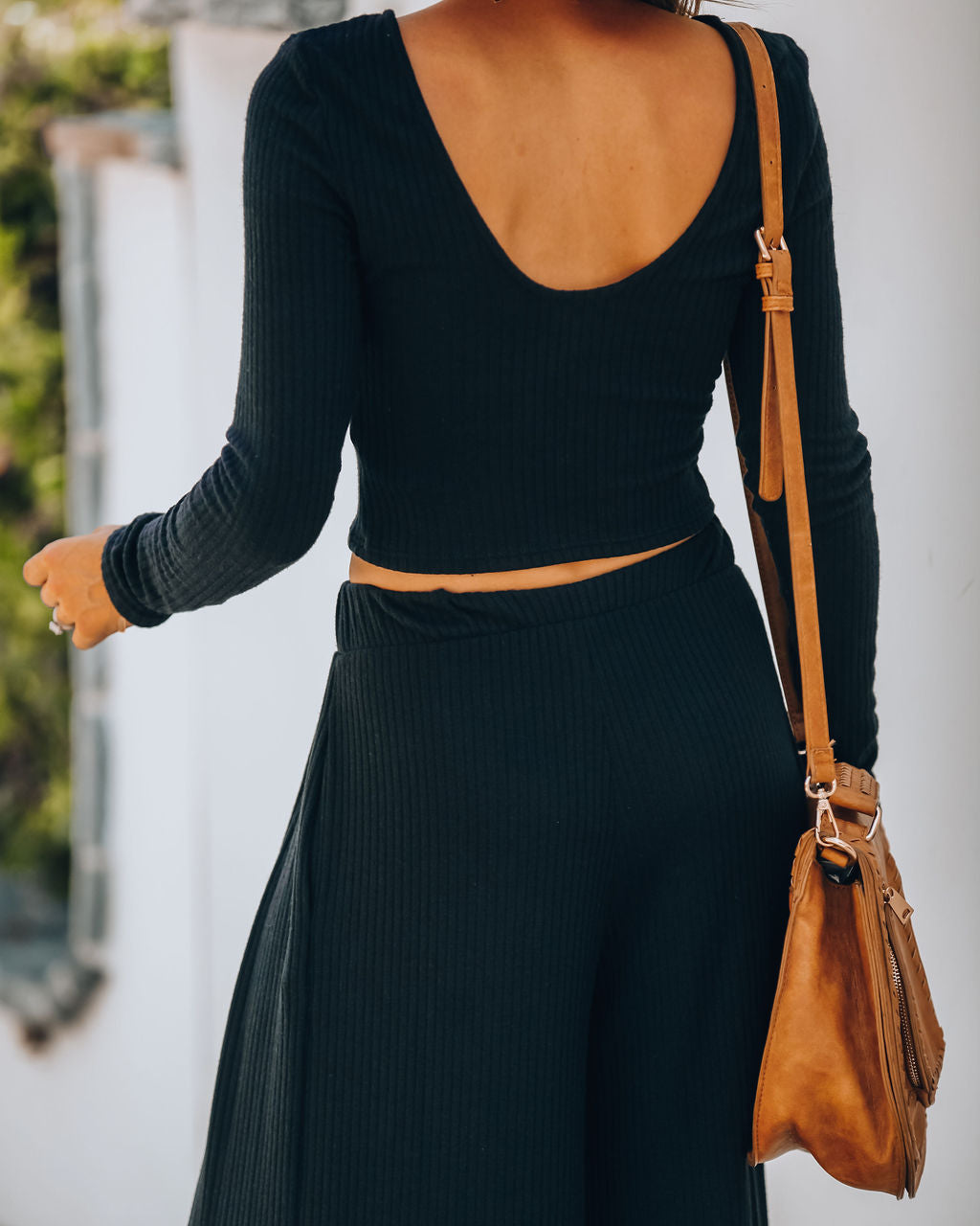 Hermosa Ribbed Long Sleeve Crop Top - Black - FINAL SALE
