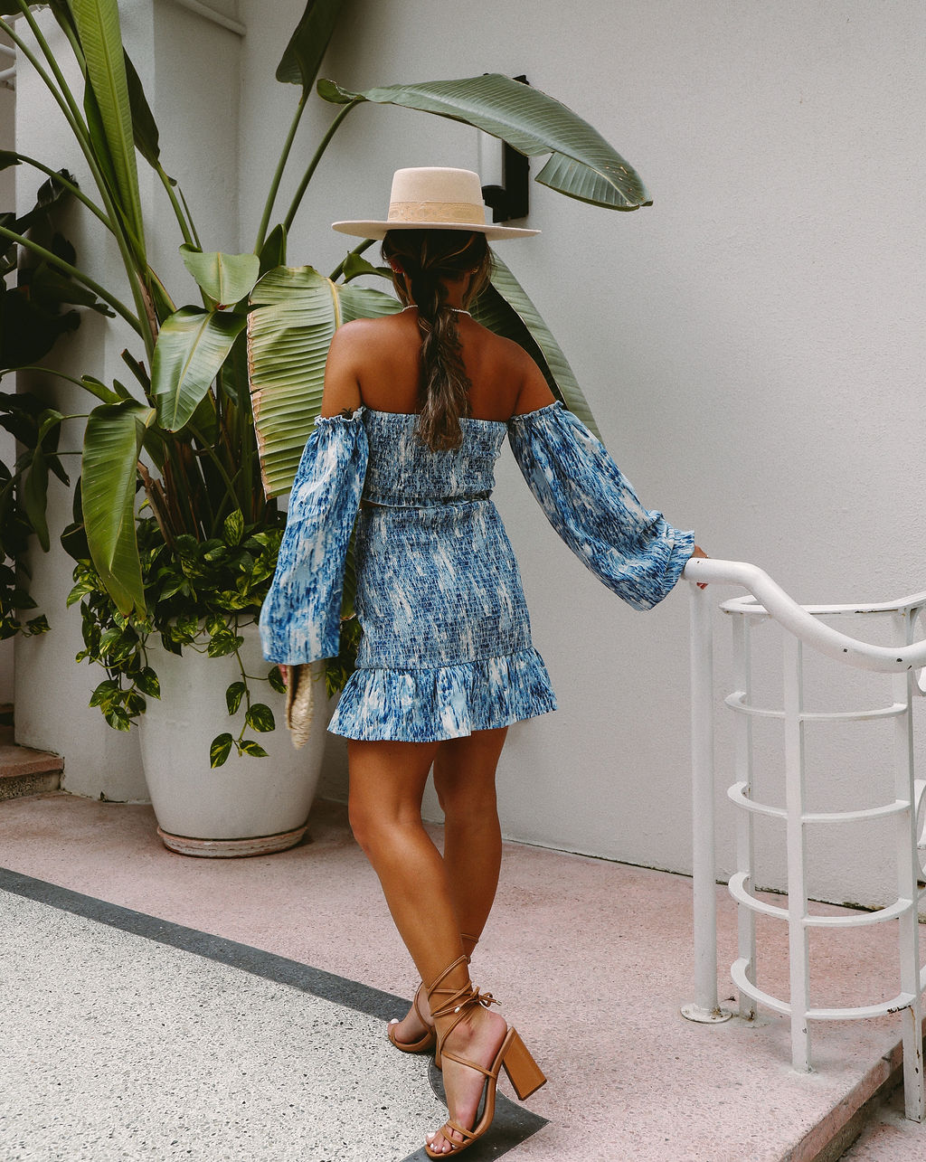 Blue Waves Off The Shoulder Smocked Crop Top - FINAL SALE