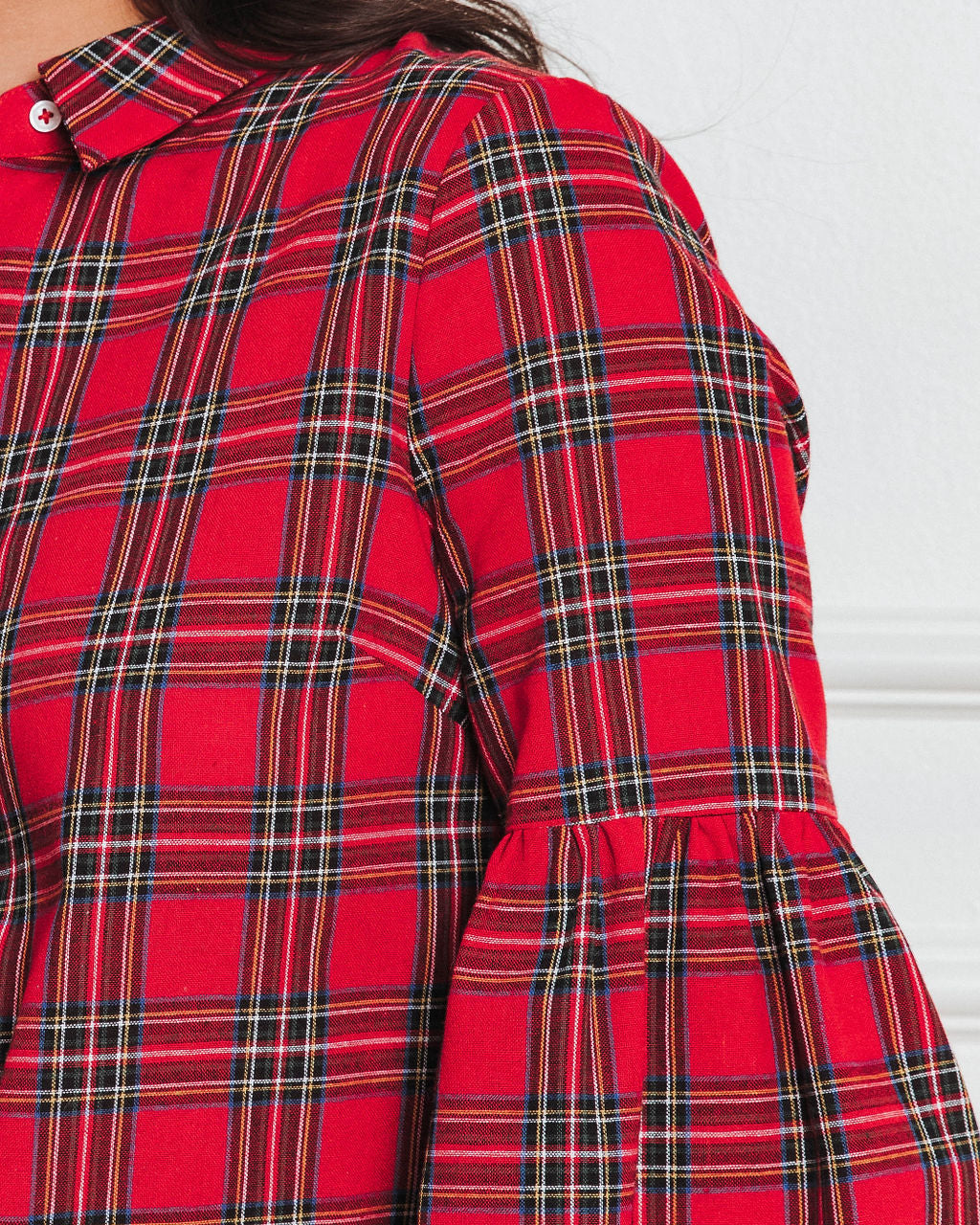 Gift For Me Plaid Puff Sleeve Button Down Top