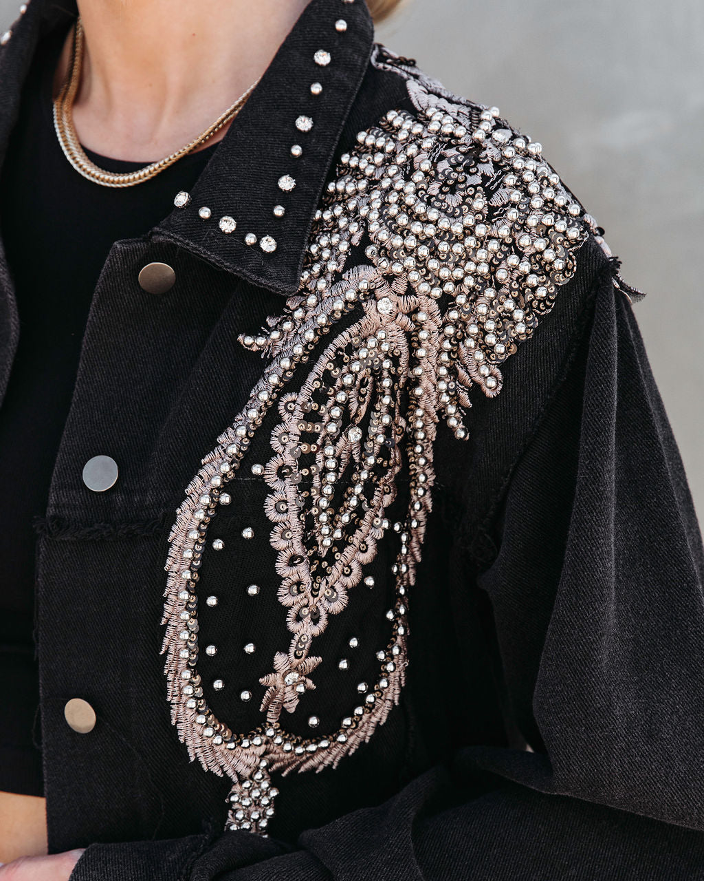 PREORDER - Glam Rodeo Pocketed Studded Embroidered Jacket - Black
