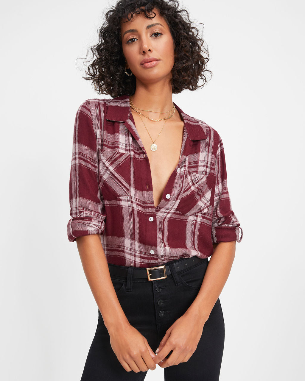 Vancouver Plaid Button Down Top