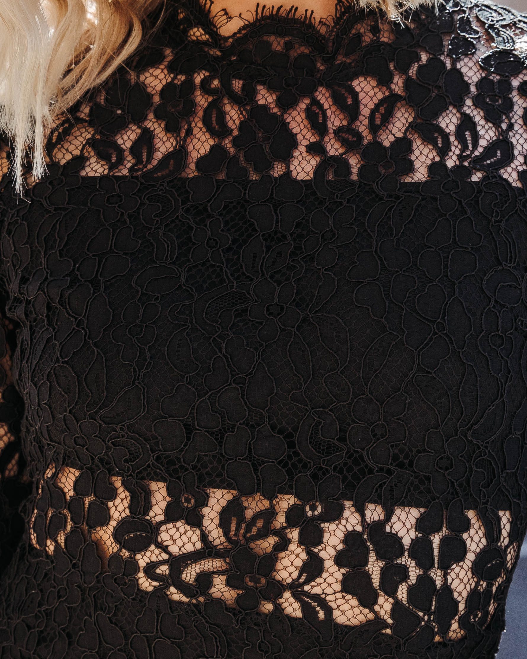 Imelda Crochet Lace Bell Sleeve Midi Dress - Black