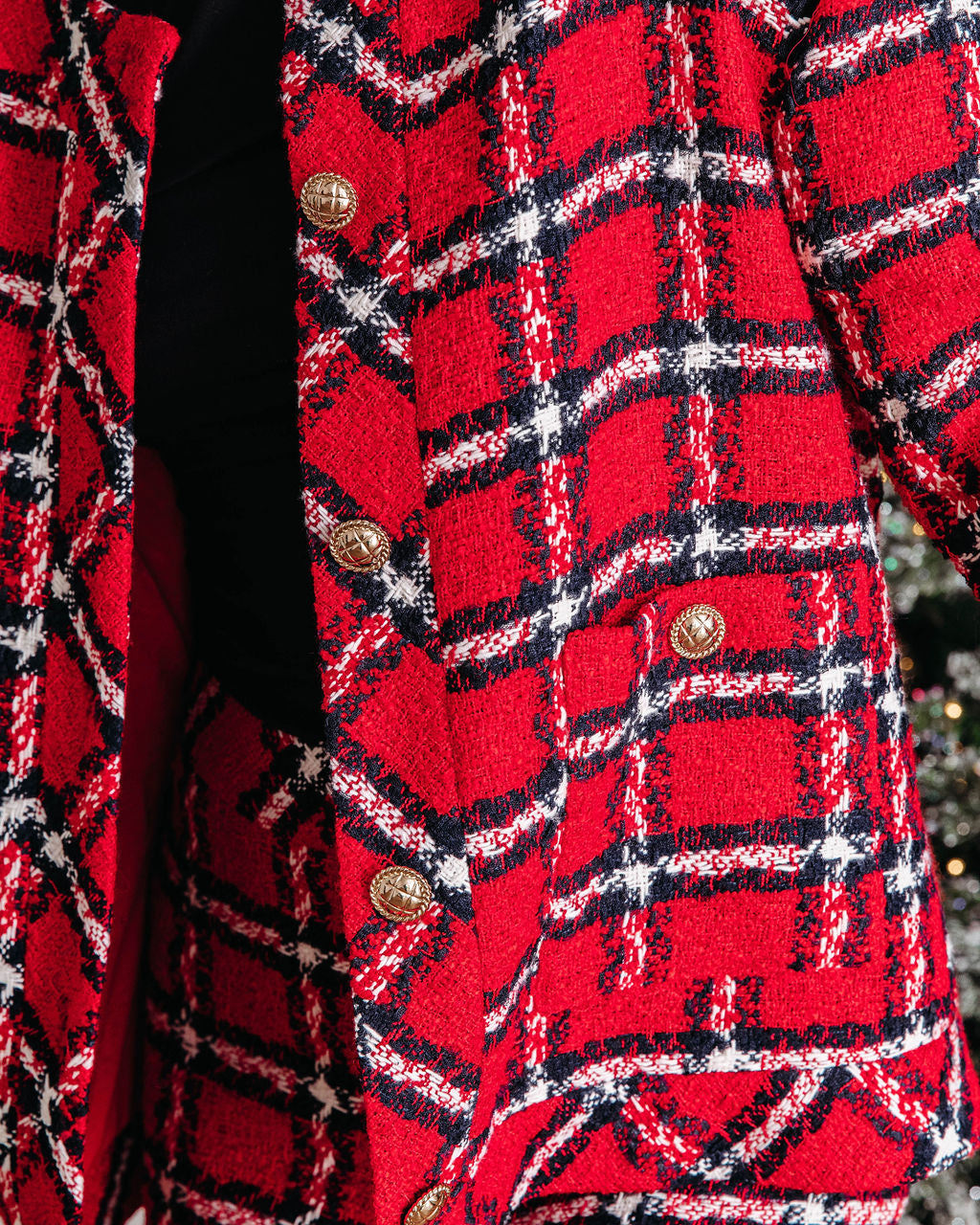 Coming Home Tweed Plaid Jacket - Red