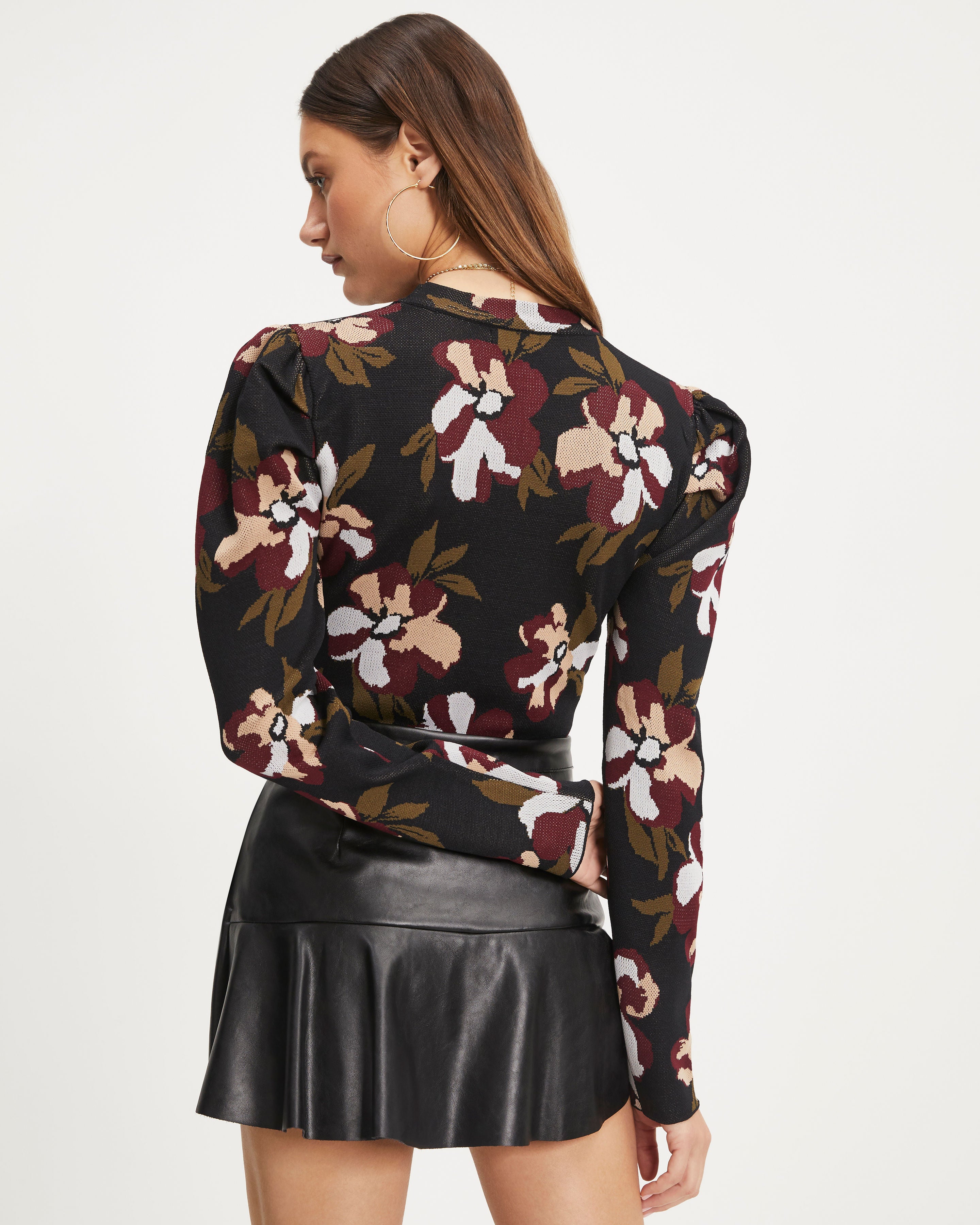 Thelma Floral Sweater Top - Black
