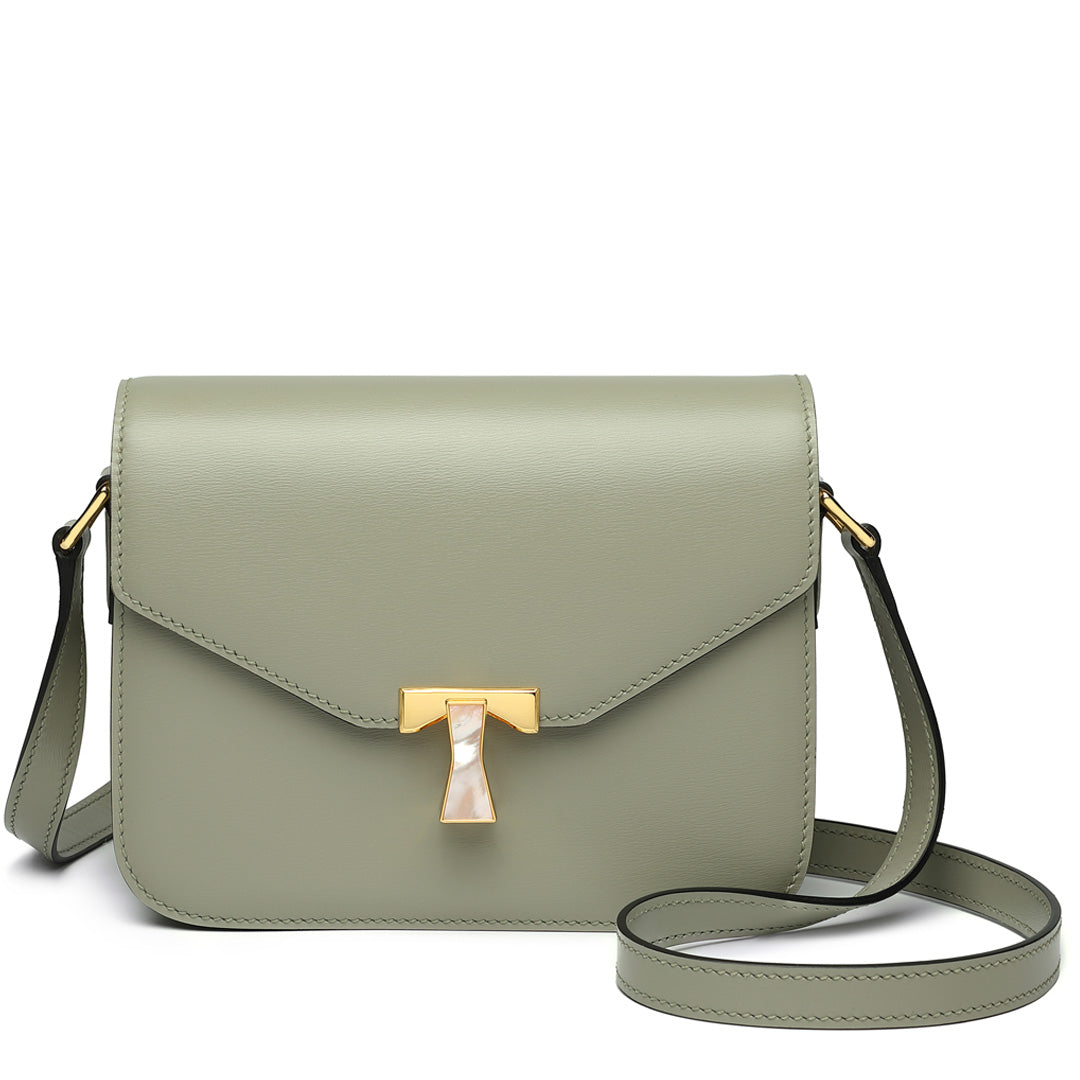 Handmade Green BOX Glossy Leather Tofu Crossbody Bag