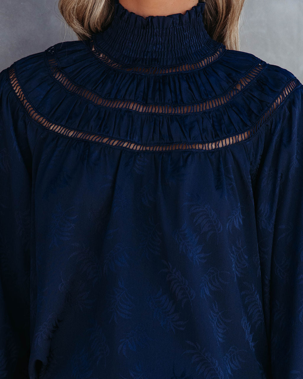 Rococo Mock Neck Top - Navy - SALE