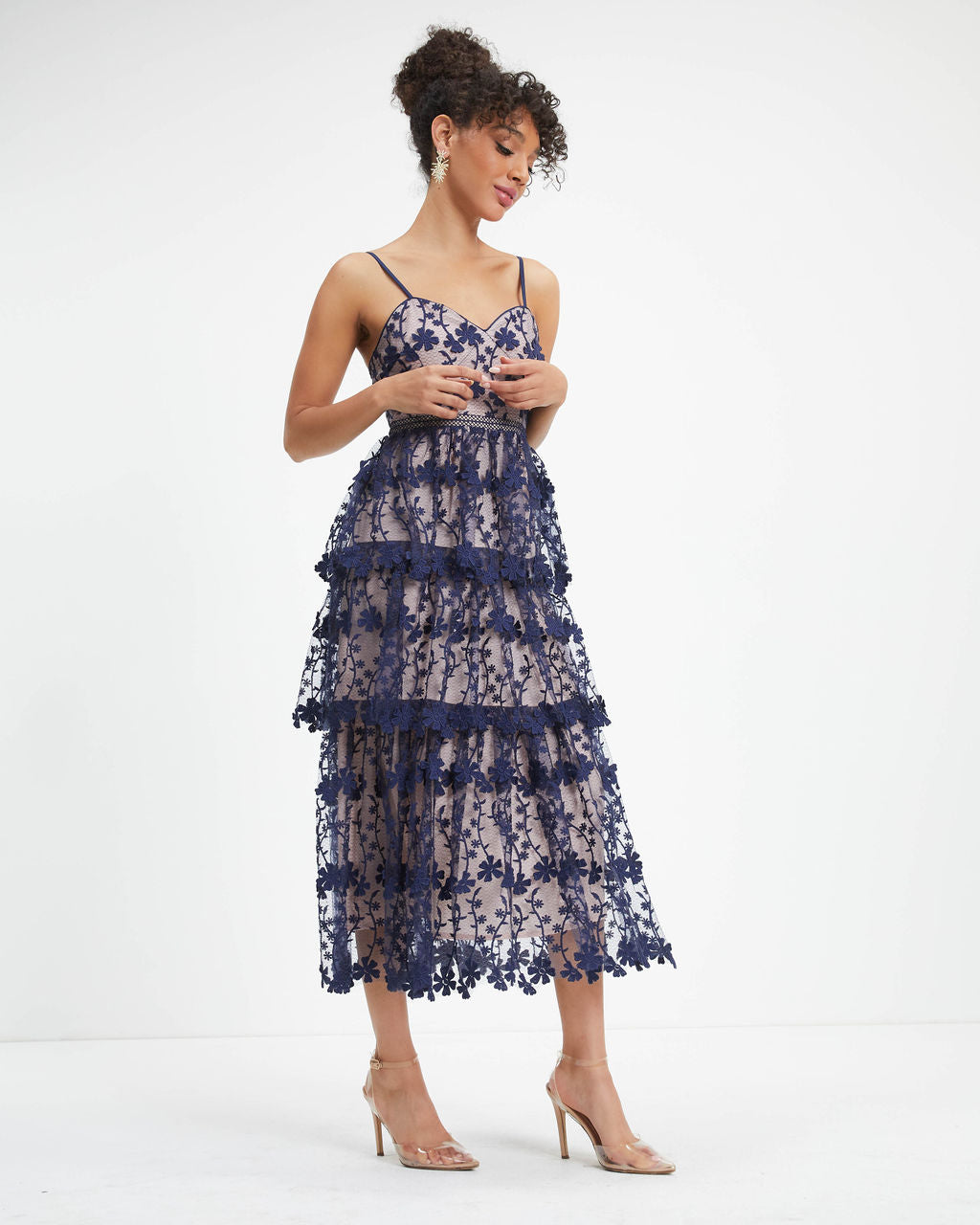 Pascal Tiered Crochet Lace Midi Dress - Blue - FINAL SALE