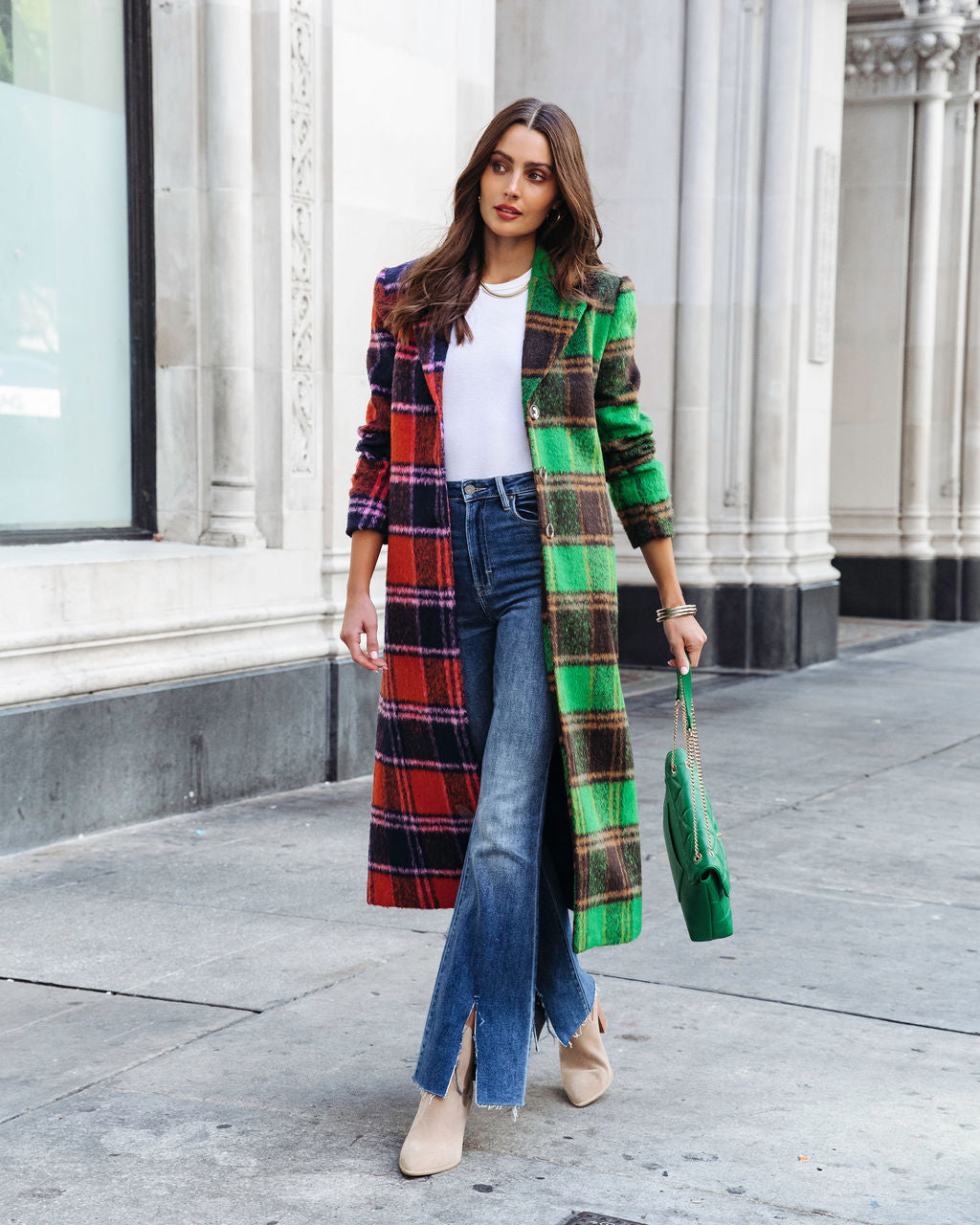 Different Pathways Pocketed Plaid Coat