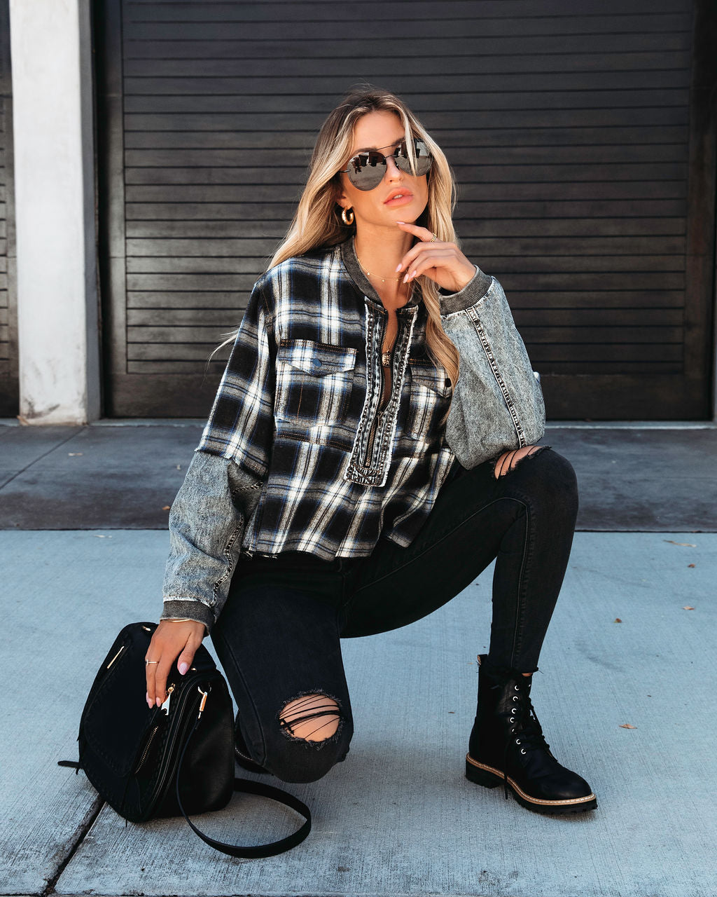 Daria Plaid Contrast Half Zip Top