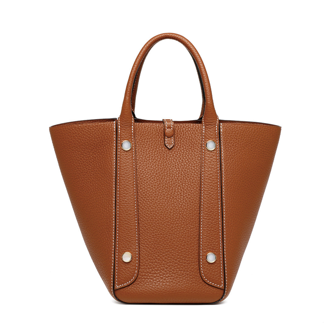 Handmade Gold Brown TOGO Leather Picotin Tote Bag - Small