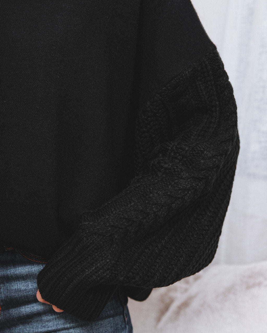 Luke Contrast Cable Knit Sweater - Black