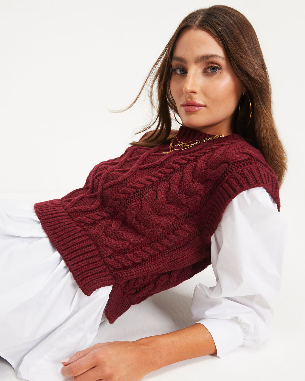 Carmine Contrast Knit Top - Burgundy