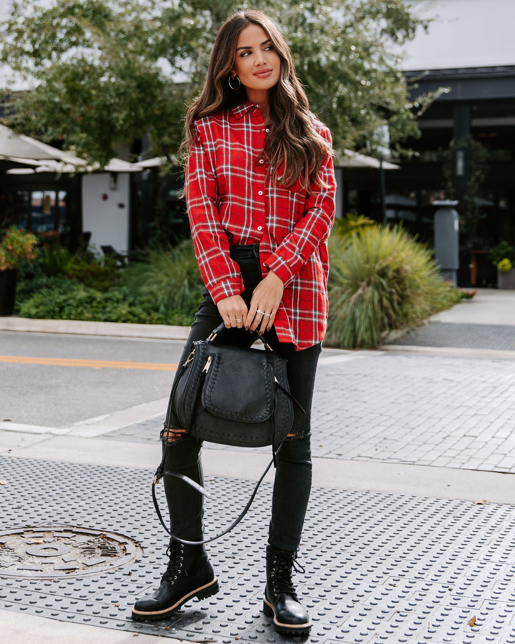 Kristen Plaid Button Down Top - Red