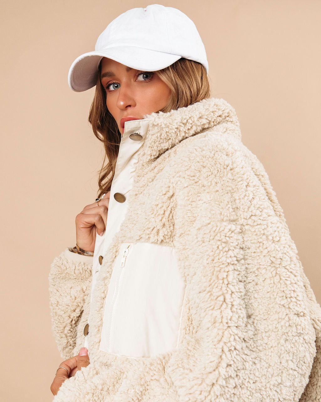 Emma Teddy Pocketed Jacket - Oatmeal